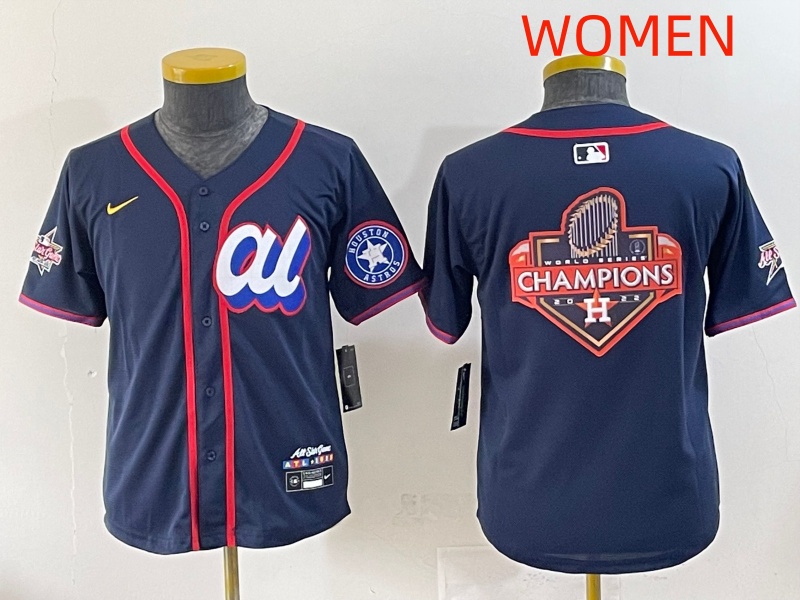 Women 2025 Houston Astros Blank Drak Blue All star Nike MLB Jersey style 002